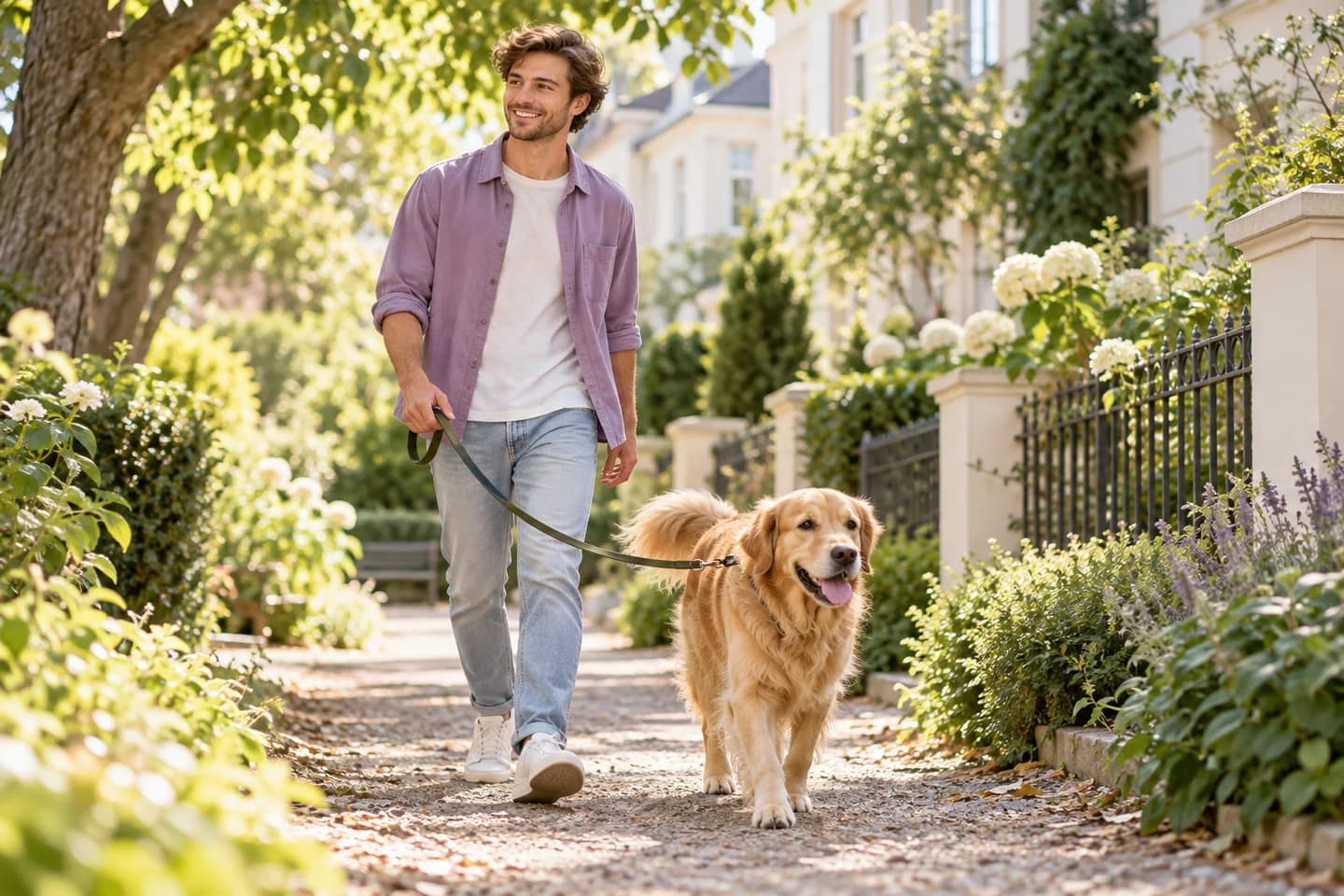Spaziergang mit einem Hund – KI-generiertes Symbolbild